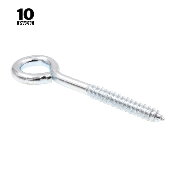 Screw Eyes, Lag Thread, 5/16 In. X 4 In., Zinc Plated Steel, 10PK